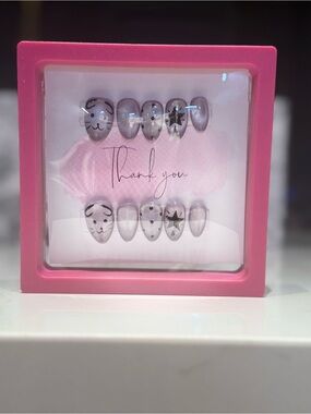 Pink and Gray Cute Cat Accent Ring Set